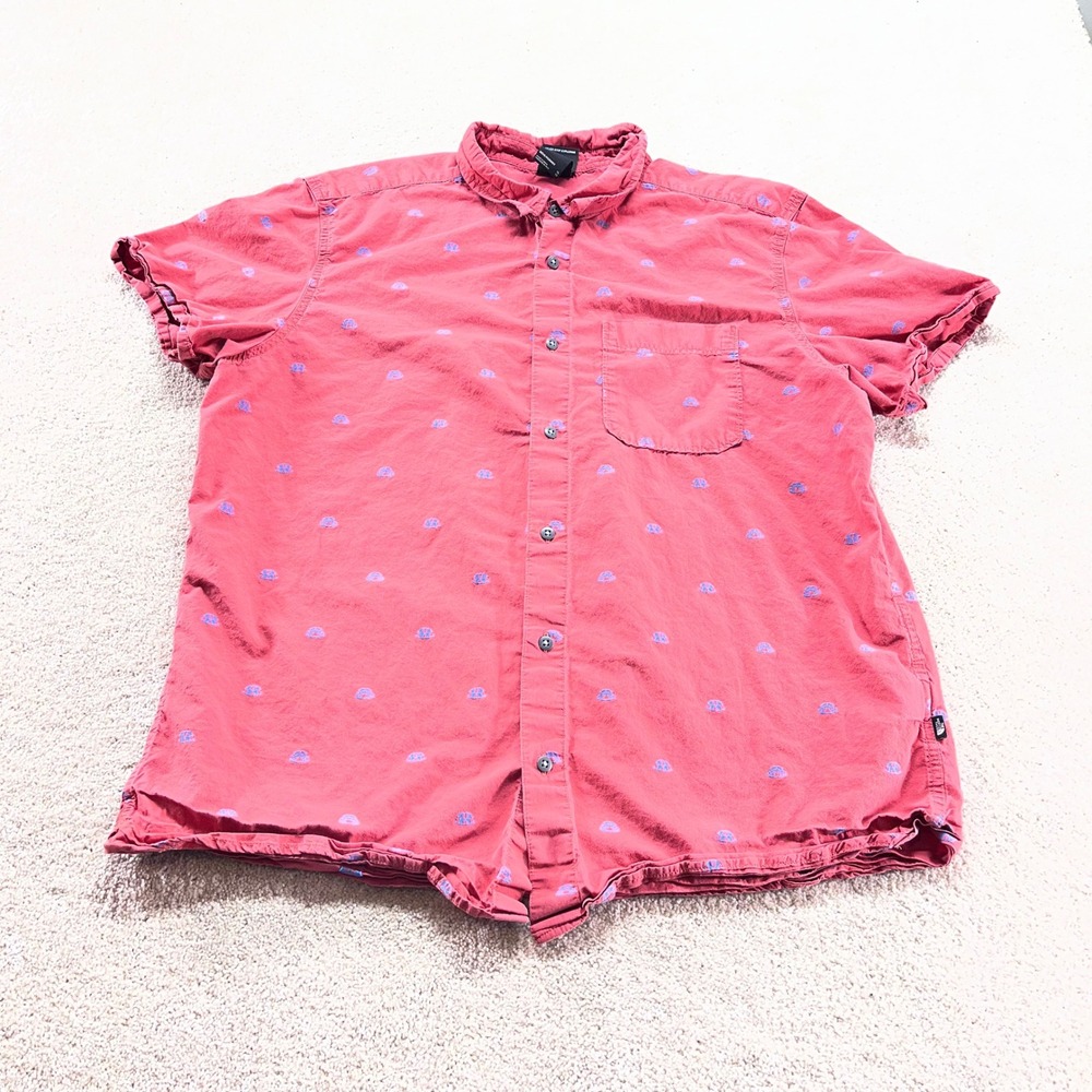 The North Face Shirt Mens XL Red Blue Dome Print Short Sleeve Cotton Button Up